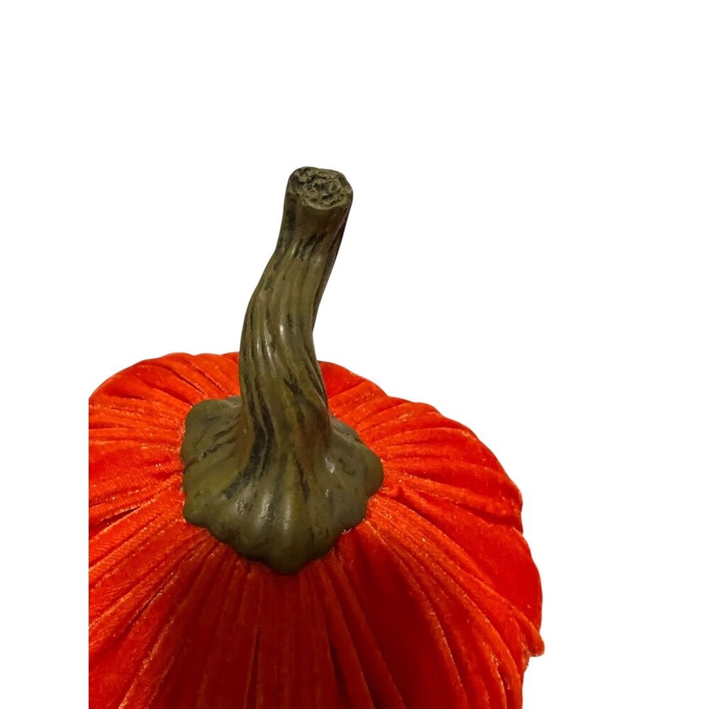 Orange Velvet Pumpkin Autumn Fall Plush Hard Stem Halloween Decor Vtg Set of 2 - Picture 4 of 6